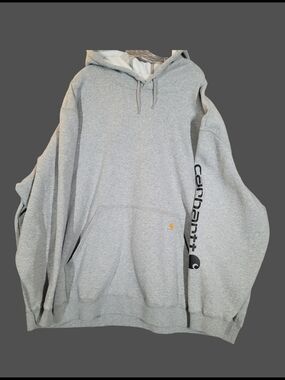 Carhartt Hoodie 5XL Loose Fit Gray Pullover Sweatshirt Big & Tall Logo Sleeve